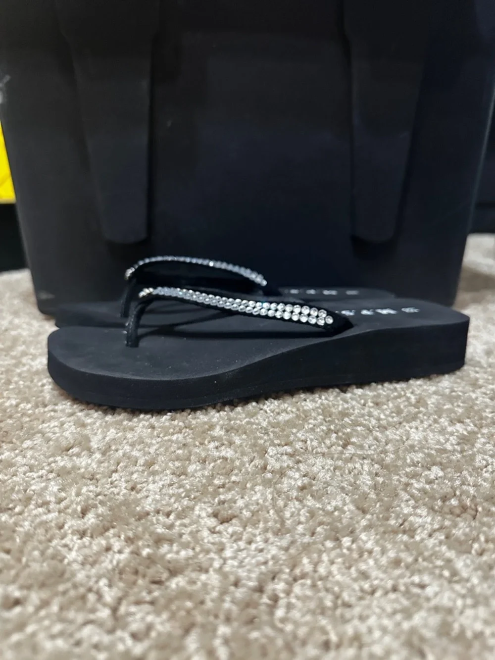 M.P.S. Size 5.5 Rhinestone Wedge Flip Flops Black Silver Y2K Sandals